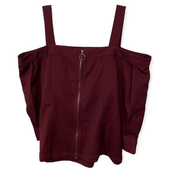 Naked Zebra Wine Color Cold Shoulder Top Size Large - Picture 3 of 4
